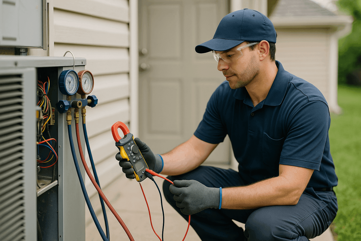 HVAC technician conducting a home energy audit using diagnostic equipment